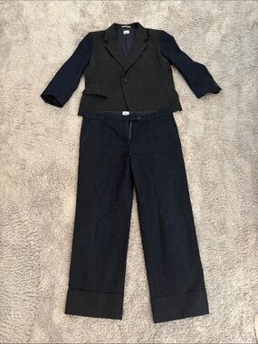 Two-Tone Navy & Black women Blazer and Trousers Suit Set-98%cotton